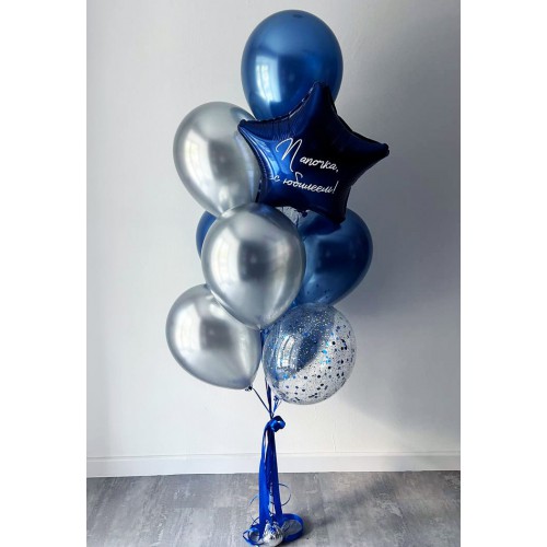 Фонтан из 9 шаров в синем цвете для папы
