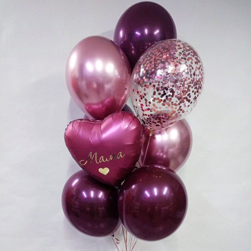 Композиция из воздушных шаров в винном цвете "Мама"