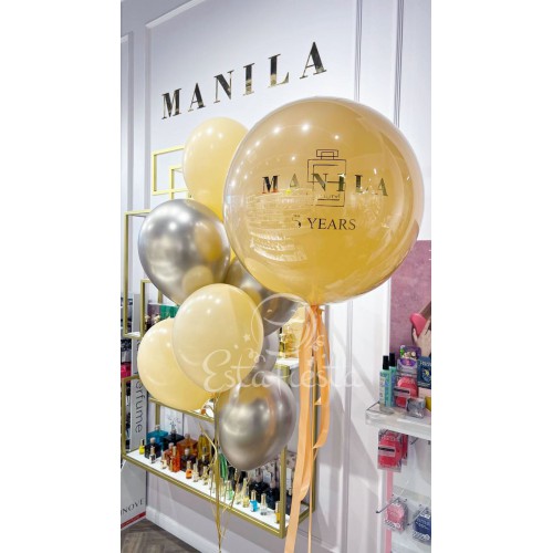 Большой шар с логотипом и связка шаров в салон