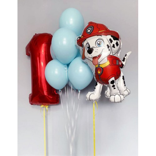 Красно-голубая композиция из шаров с тиле Щенячий патруль