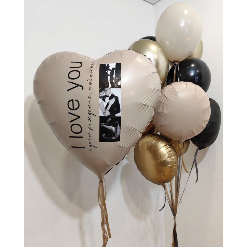 Композиция из большого шара с фото и связки шаров