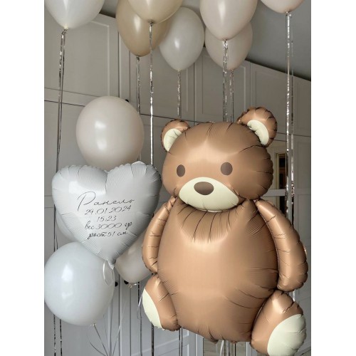 Композиция из шаров с мишкой на выписку