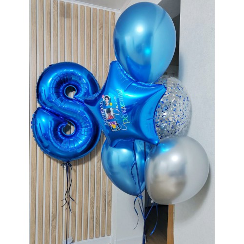 Синяя композиция с шаром-цифрой и звездой с фото