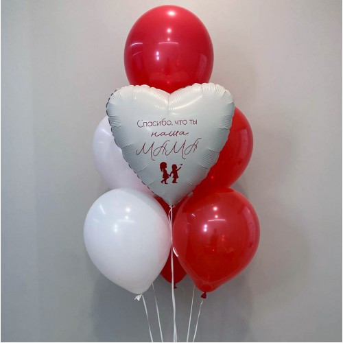 Фонтан из красных и белых шаров для мамы "Спасибо, что ты наша мама"