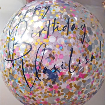 Большой шар с индивидуальной надписью и разноцветным конфетти