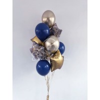 Сине-золотой фонтан с темно-синими шарами и разноцветными шарами