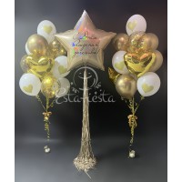 Большая золотая звезда С Днём рождения доченька голография и набор бело-золотых шаров