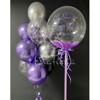 Фиолетово-серебряный фонтан и баблс с сиреневыми перьями