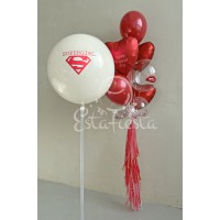 Набор из красного фонтана из шаров happy Women's day и большого белого шара Supergirl