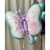 Нежный набор из бабочки и связки сердец в сиренево-мятно-розовых цветах