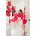 Композиция с губной помадой и фонтаном из красных шаров happy Women's day