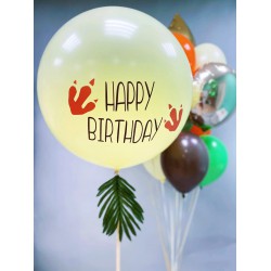 Большой шар цвета айвори с надписью "Happy Birthday", рисунком и веточкой пальмы