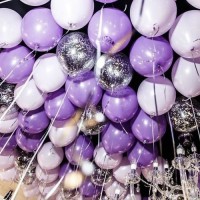 Фиолетовые, сиреневые и шары с серебряным конфетти 