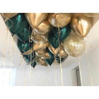 Хромовые шары под потолок зеленый, золотой и с конфетти