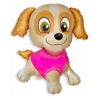 Фольгированный шар с гелием щенок в розовом платье