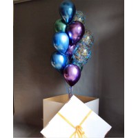 Коробка-сюрприз: фонтан из шаров хром и с конфетти 
