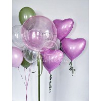 Набор из баблс с с надписью и конфетти, розовые сердца, латексные шары с конфетти, фисташковые и розовые шарики