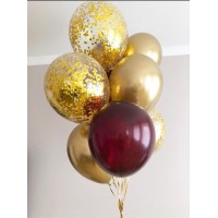 Фонтан из воздушных шаров бургундия+золотой