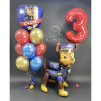 Набор стиле "Щенячий патруль" с фольгированной цифрой фонтаном из шаров с фигурным фольгированным шаром и ходячей фольгированной фигуркой на день рождения ребенку