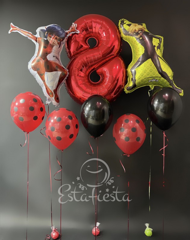 Композиция из шаров в стиле леди баг