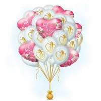 Фонтан из свадебных шаров с розовыми сердечками