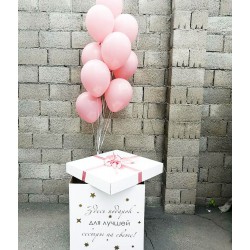 Большая коробка с розовыми шарами сестре