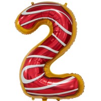Цифра 2 красная в полоску пончик
