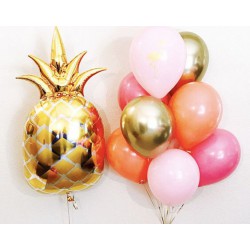 Сет из фигурного фольгированного ананаса и фонтана из розово-золотых шаров