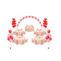 Оформление шарами в красно-розовой гамме с сердцами