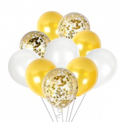 Связка шаров бело-золотая: белые золотые шары и прозрачные с золотым конфетти 