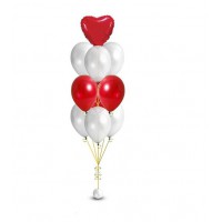 Красно-белый фонтан из 10 шаров с сердцем