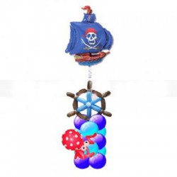 Фонтан на морскую вечеринку с пиратским кораблем, штурвалом и осьминожкой из шаров