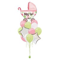 Фонтан из шаров с шариком-коляской на рождение девочки 