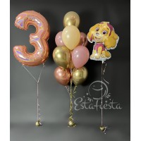Цифра 3 розовое золото голография, фонтан из шаров и фольгированный шар скай