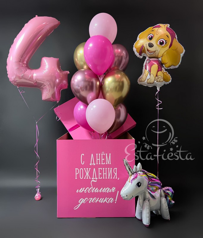Розовая коробка и шарики со Скай из Щенячьего патруля