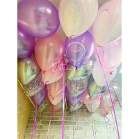 Сиреневые розовые шары агаты и серебряные шары хром и с конфетти