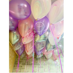 Сиреневые розовые шары агаты и серебряные шары хром и с конфетти