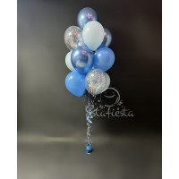 Фонтан из 13 шаров в синем цвете с конфетти