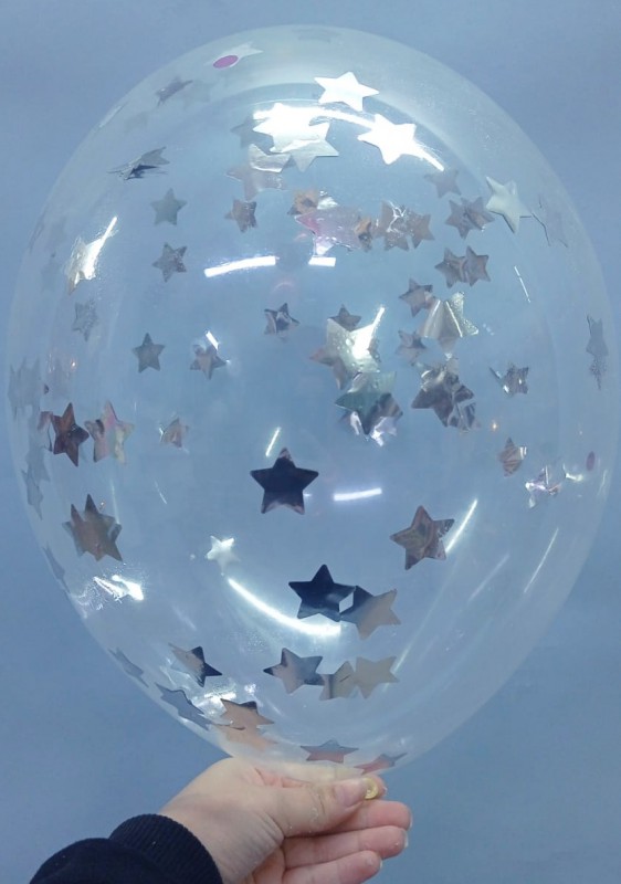 Прозрачные шары с конфетти "Серебряные звезды"