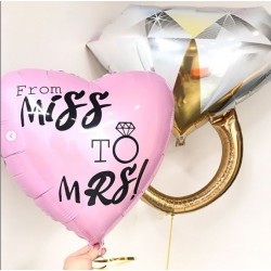 Два шара розовое фольгированное сердце с надписью и фигурный фольгированный шар в виде обручального кольца на девичник