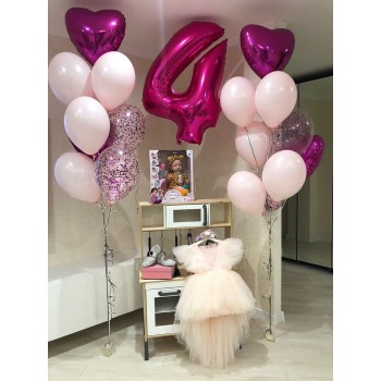 Сет из цифры и связок шаров с фольгированными сердцами в бело-розовых тонах на день рождения девочке