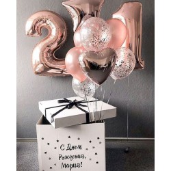 Сет из цифр и коробки с шарами и фольгированным сердцем и звездой в цвете розовое золото на день рождения девушке