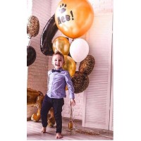 Сет из цифры, большого шара с надписью и рисунком и связок шаров с фольгированными кругами в черно-золотых тонах на день рождения мальчику