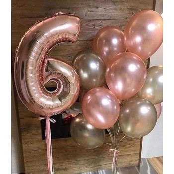 Сет из цифры и связки шаров металлик в розово-оливковых тонах на день рождения